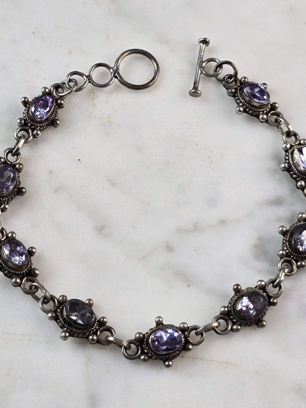 Womens Vintage Estate Sterling Silver Amethyst Bracelet 10.4g E4165